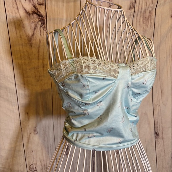 Vintage Cropped Coquette Girly Light Blue Floral Lace Trim Corset Top Small - Picture 2 of 8